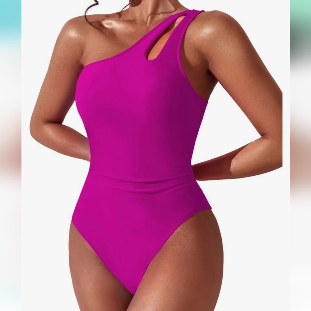 One Shoulder One Piece Swimsuit Tummy Control B Modest‎ Full Coverage SZ S